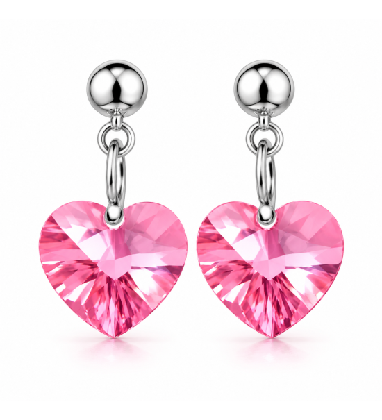 Boucles d’oreilles cœur rose en cristal autrichien – Élégantes & hypoallergéniques